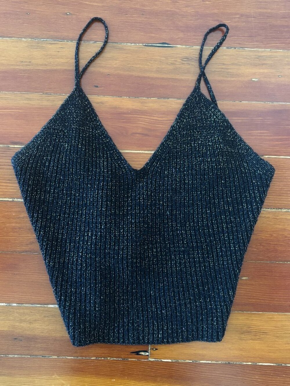 Maryley Made in Italy Metallic Knit Black Crop Cami Sweater Indie Sleaze MEDIUM
